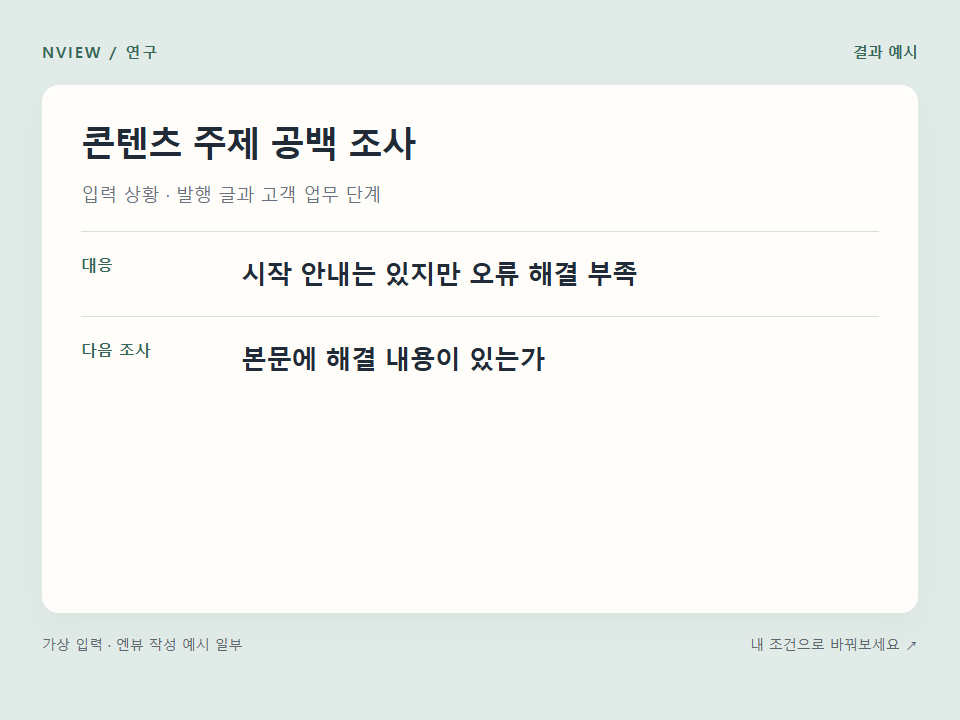 콘텐츠 주제 공백 조사 프롬프트 · 결과 예시 미리보기