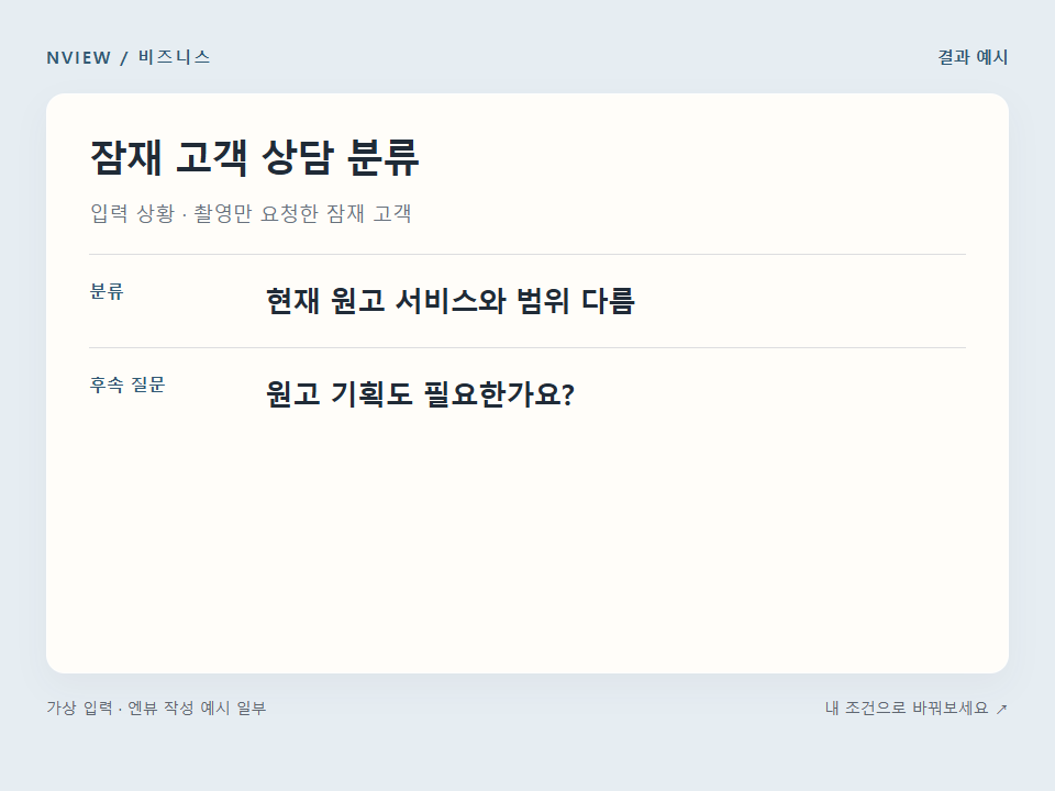 잠재 고객 상담 분류 프롬프트 · 결과 예시 미리보기