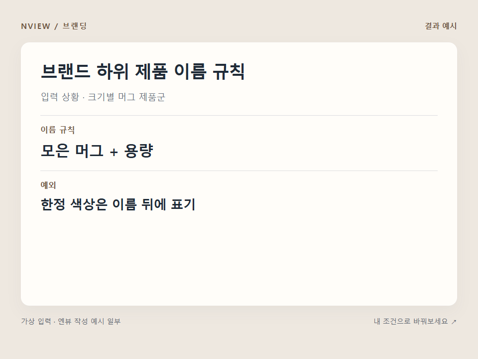브랜드 하위 제품 이름 규칙 프롬프트 · 결과 예시 미리보기