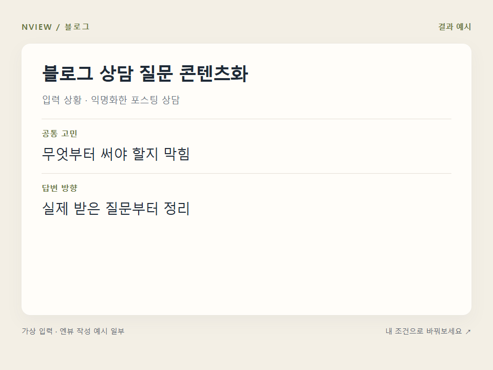 블로그 상담 질문 콘텐츠화 프롬프트 · 결과 예시 미리보기