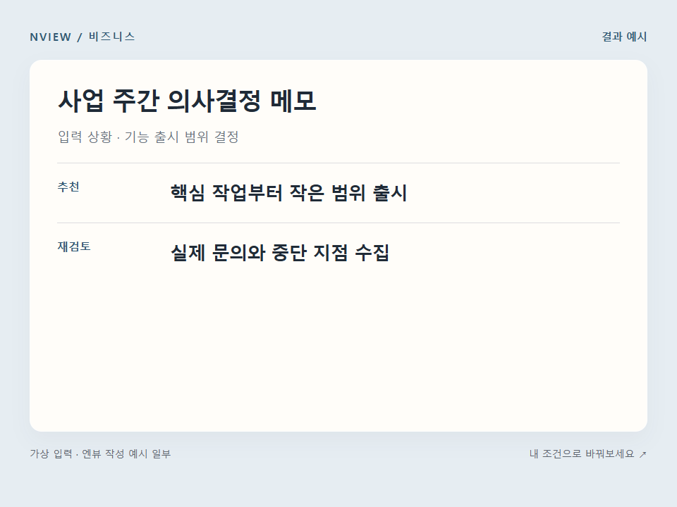 사업 주간 의사결정 메모 프롬프트 · 결과 예시 미리보기