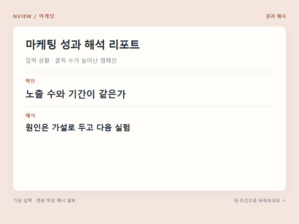 마케팅 성과 해석 리포트 프롬프트 예시