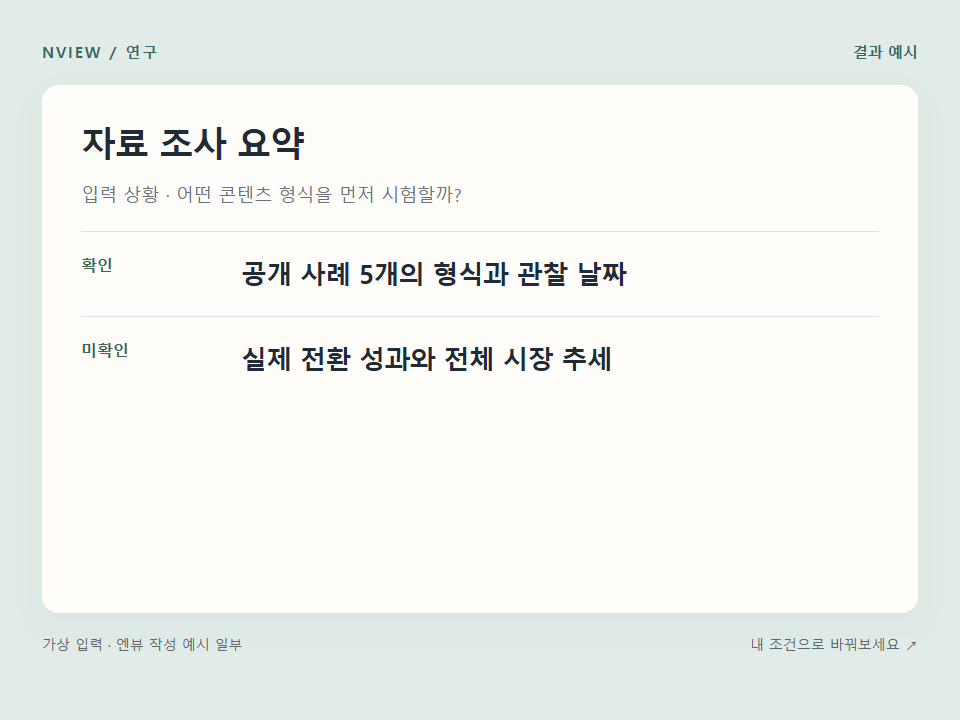 자료 조사 요약 프롬프트 — 사실·주장·빈칸 분리 리포트 · 결과 예시 미리보기