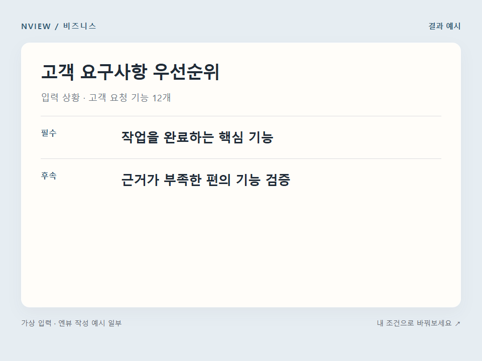고객 요구사항 우선순위 프롬프트 · 결과 예시 미리보기