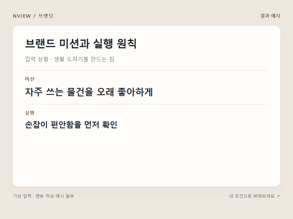 브랜드 미션과 실행 원칙 프롬프트 · 결과 예시 미리보기