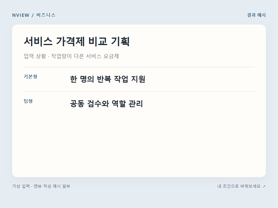 서비스 가격제 비교 기획 프롬프트 · 결과 예시 미리보기