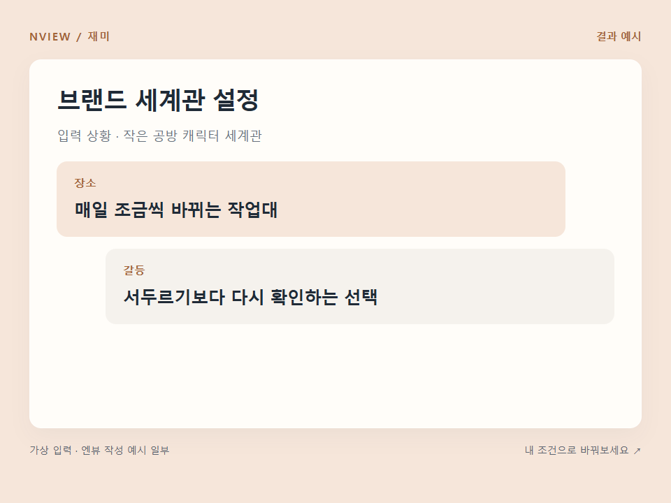 브랜드 세계관 설정 프롬프트 · 결과 예시 미리보기