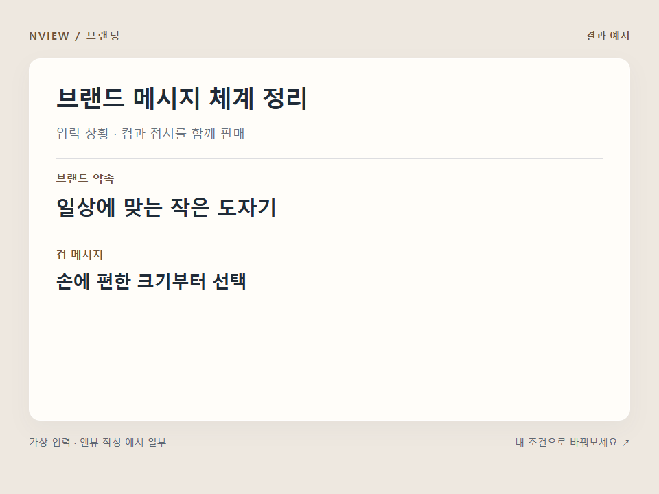 브랜드 메시지 체계 정리 프롬프트 · 결과 예시 미리보기